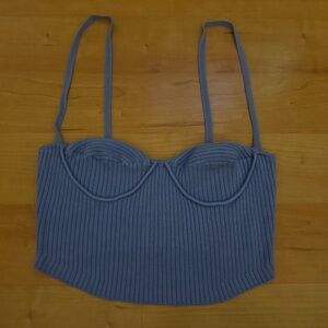 Blue Ribbed Knit Crop Top
